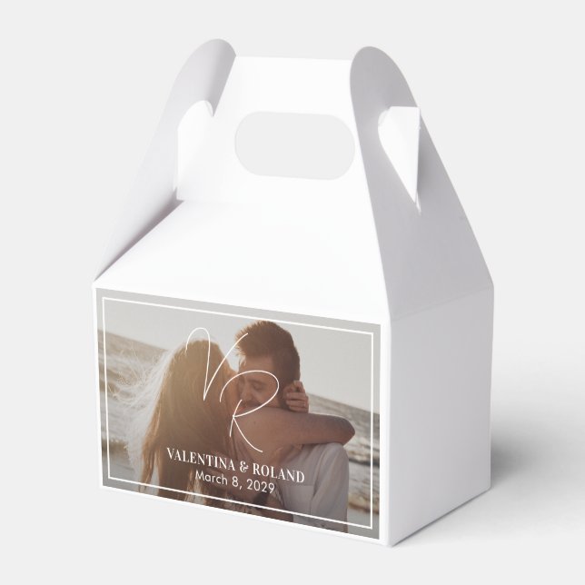 Chic Black and White Photo Modern Wedding Favor Boxes (Front Side)