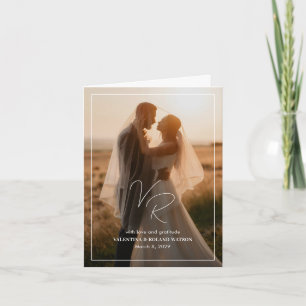Chic Black and White Photo Modern Wedding Letterpress Thank You Card