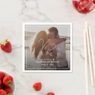 Chic Black and White Photo Modern Wedding Napkins