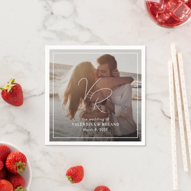 Chic Black and White Photo Modern Wedding Napkins (Insitu)