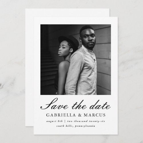 Chic Black and White Photo Wedding Save The Date