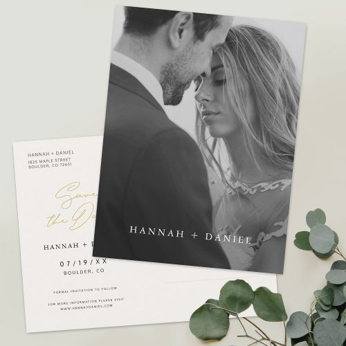 Chic Black and White Photo Wedding Save the Date Invitation Postcard