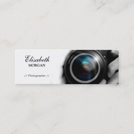 Chic Black And White Photographer Camera Lens Mini Business Card