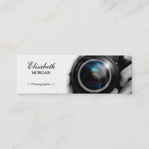 Chic Black and White Photographer Camera Lens Mini Business Card