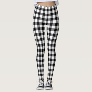 Chic Black And White Plaid Gingham Checkered Leggings