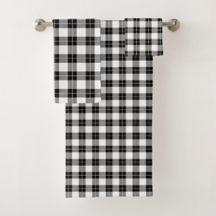Chic Black and White Plaid Pattern Bath Towel Set