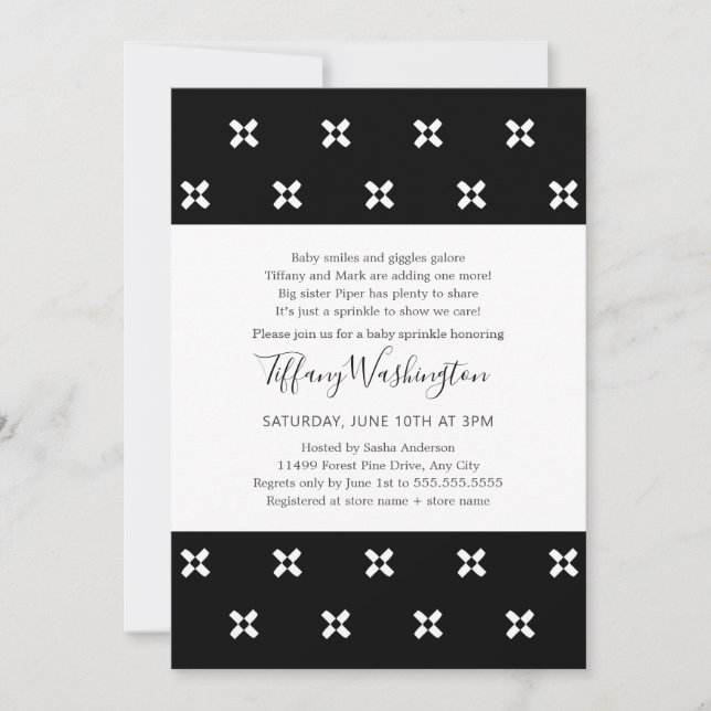 Chic black and white poem baby sprinkle invitation (Front)