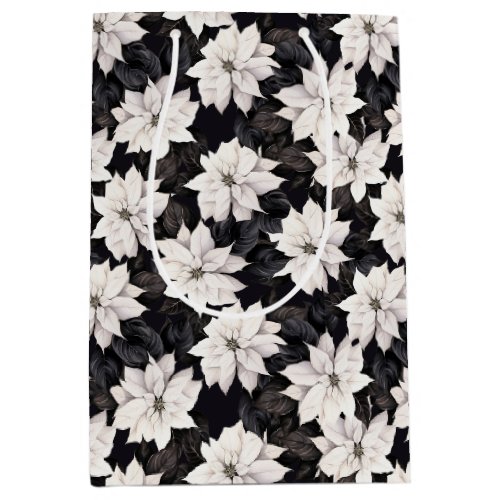 Chic black and white poinsettia medium gift bag