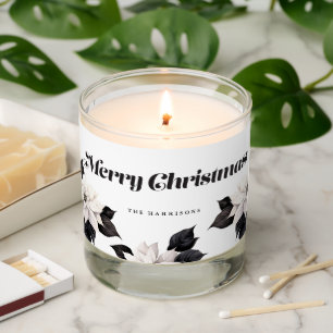 Chic black and white poinsettia scented candle
