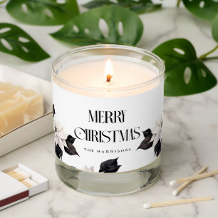 Chic black and white poinsettia scented candle