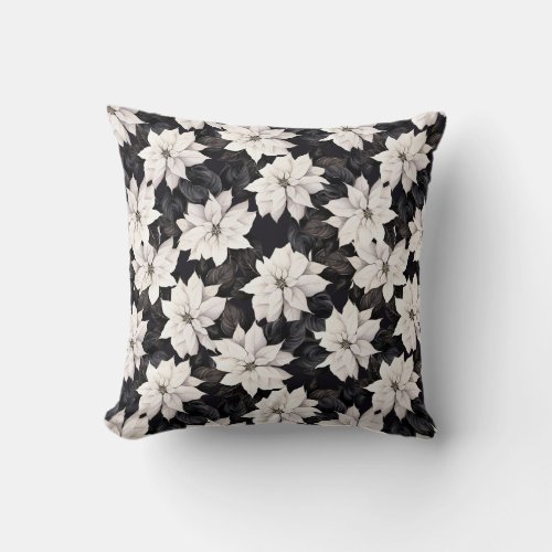 Chic black and white poinsettia throw pillow