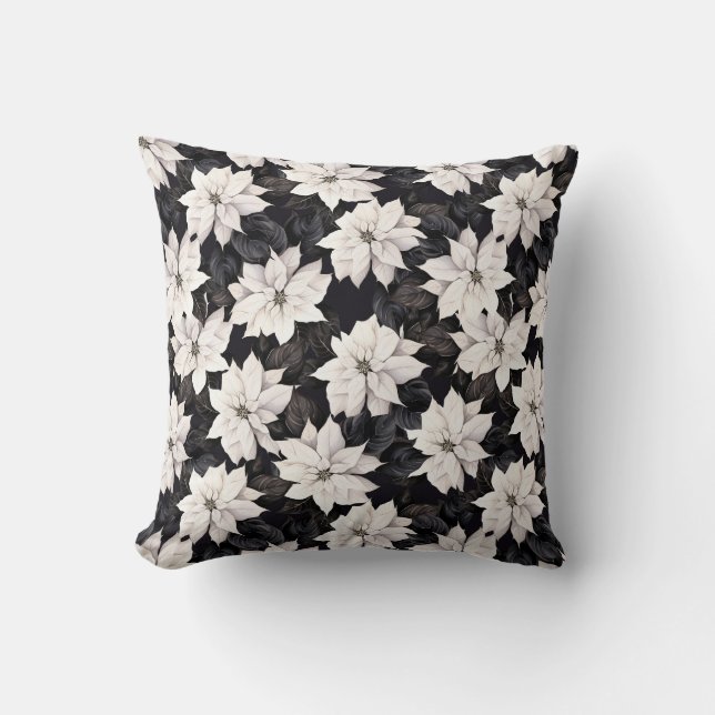 Chic black and white poinsettia throw pillow (Front)