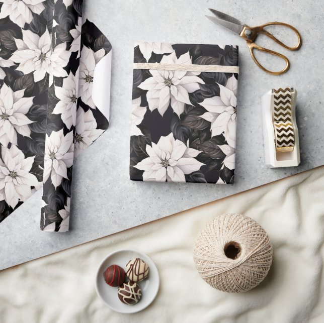 Chic black and white poinsettia wrapping paper (Crafts)