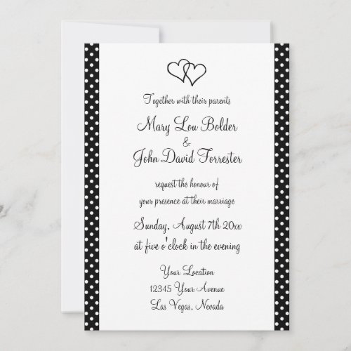 Chic black and white polka dots wedding invitation