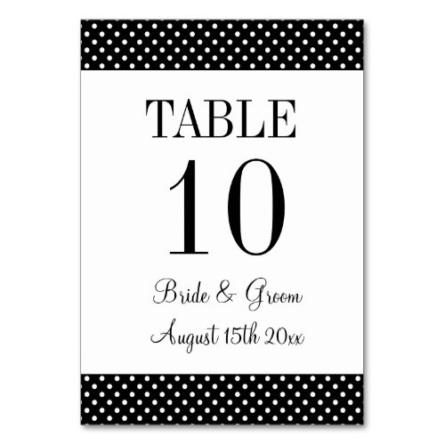 Chic black and white polka dots wedding table number