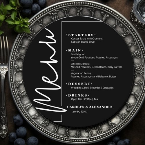 Chic Black and White Round Menu