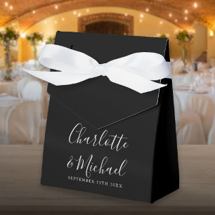 Chic Black And White Script Wedding Favor Box