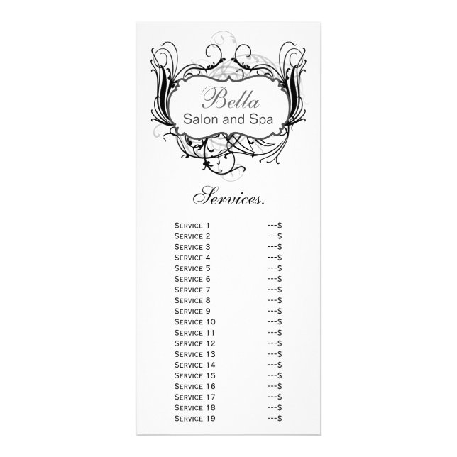 chic  black and white Services rack card (Front)