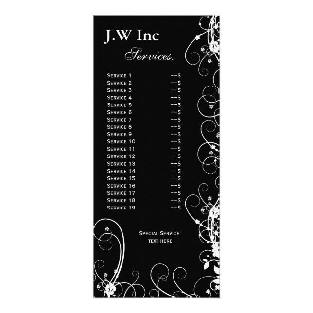 chic black and white Services rack card (Front)