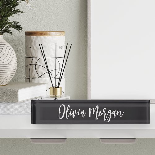 Chic Black and White Sketched Cursive Script Name Desk Name Plate