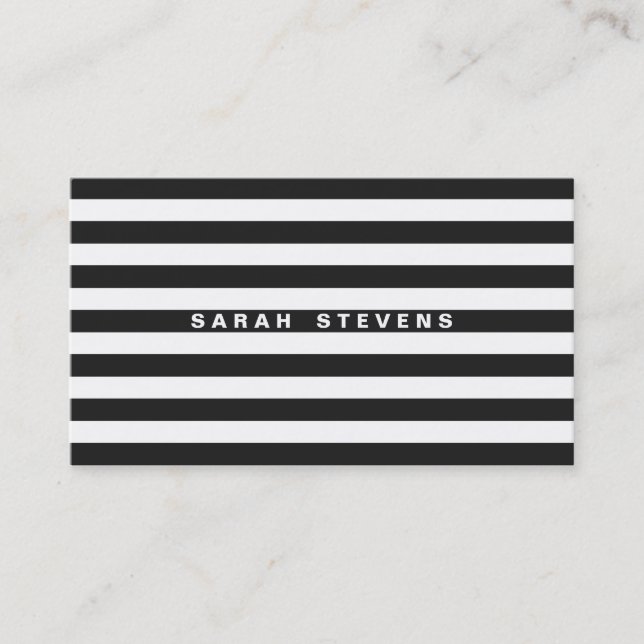 Chic Black and White Striped Modern Salon & Spa Business Card (Front)