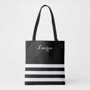Chic Black and White Striped Tote Bag
