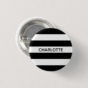 Chic black and white stripes custom name monogram button