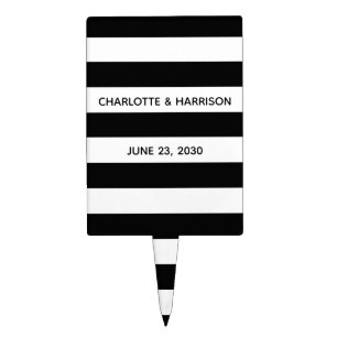 Chic black and white stripes custom name monogram cake topper