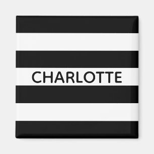 Chic black and white stripes custom name monogram magnet
