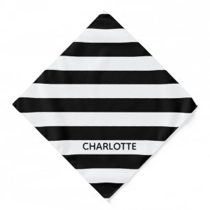 Chic black and white stripes name monogram dog bandana