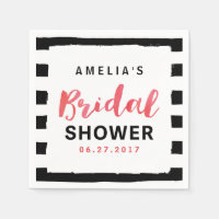 Chic Black and White Stripes Red Bridal Shower Paper Napkin