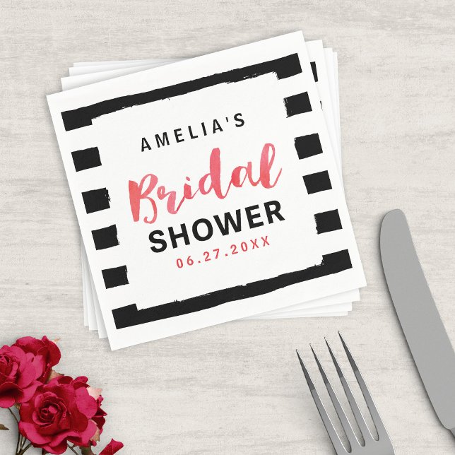 Chic Black and White Stripes Red Bridal Shower Paper Napkins (Creator Uploaded)