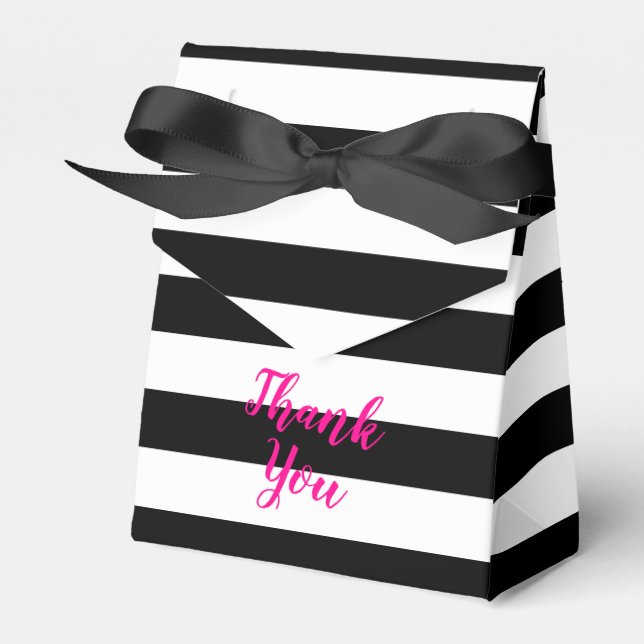 Chic Black and White Stripes Thank You Favor Boxes (Front Side)