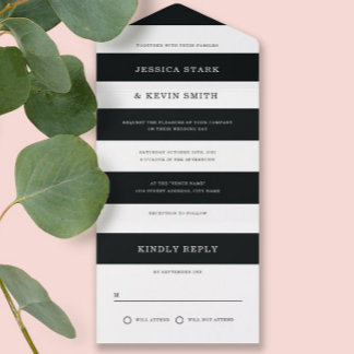 Chic Black and White Stripes Wedding All In One Invitation