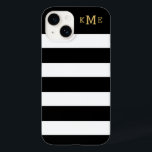 Chic Black and White Stripes with Gold Monogram Case-Mate iPhone 14 Case<br><div class="desc">Protect and accessorize your phone with a chic striped design! This case features bold black and white stripes with gold colored monogram initials that you can personalize.</div>