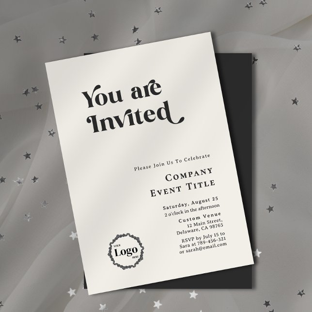 Chic Black and White Typography You are Invited Invitation (Property Photo Background Typography Open House Invitation)