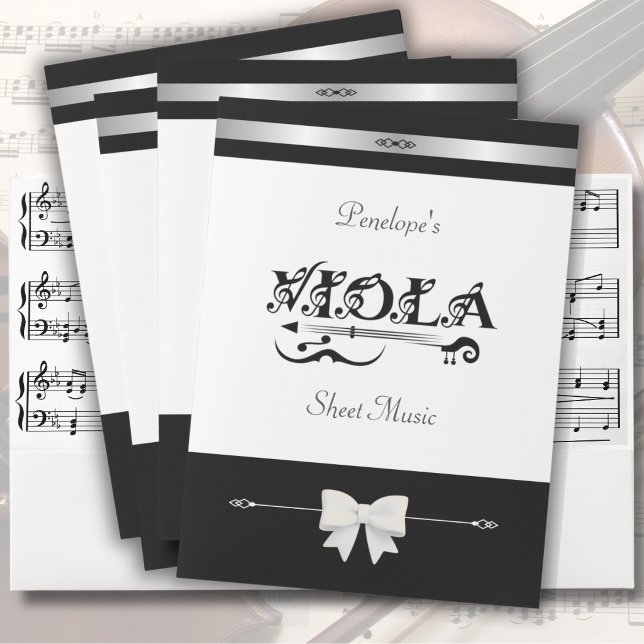 Chic Black and White Viola Sheet Music Folder Set (Stay organized in the orchestra room. Set of 5 chic viola sheet music folders.)