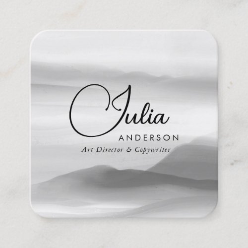 Chic Black and White Watercolor Abstract Script Square Business Card