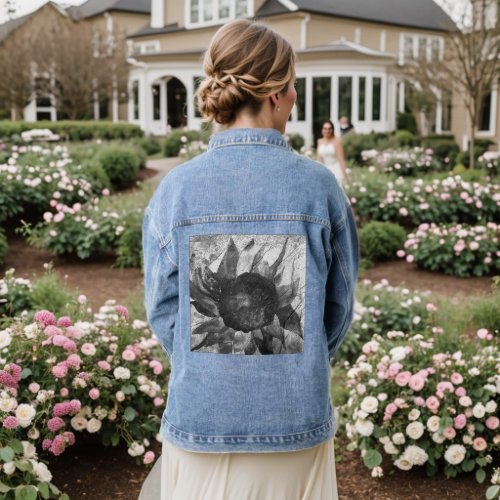 Chic Black and White Watercolor Floral Painting Denim Jacket