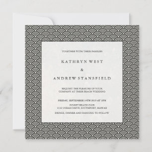 Chic Black and White Wave Pattern Formal Wedding Invitation