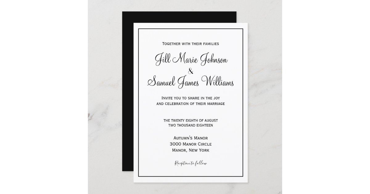 Chic Black and White Wedding Invitation | Zazzle