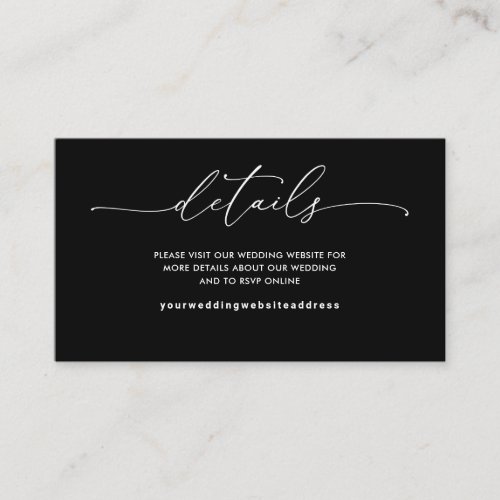 Chic Black and White Wedding Website  Details  Enclosure Card