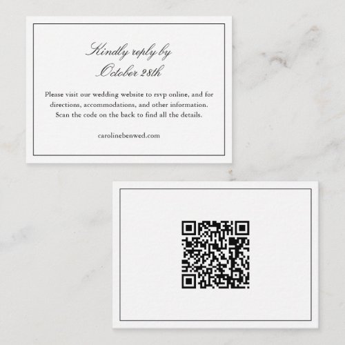 Chic Black and White Wedding Website QR Code RSVP Enclosure Card