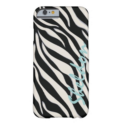 Chic black and white zebra print monogram barely there iPhone 6 case