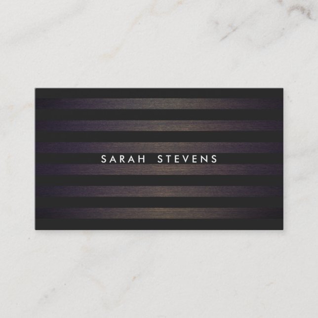 Chic Black and Wood Striped Modern Interior Design Business Card (Front)