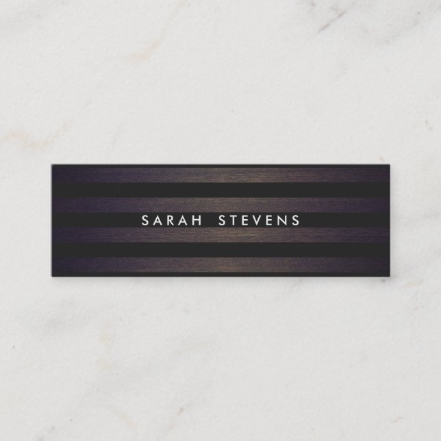 Chic Black and Wood Striped Modern Interior Design Mini Business Card (Front)