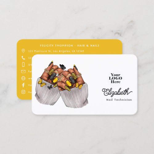 Chic Black and Yellow Nail Salon Branding Design Business Card