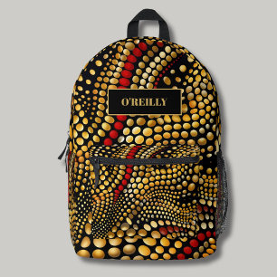 Chic Black and Yellow Pattern Modern Monogram  Printed Backpack