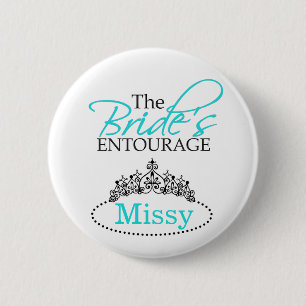 Chic Black Aqua The Bride's Entourage Bridal Party Button