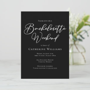 Chic Black Bachelorette Weekend Minimalist Invitation